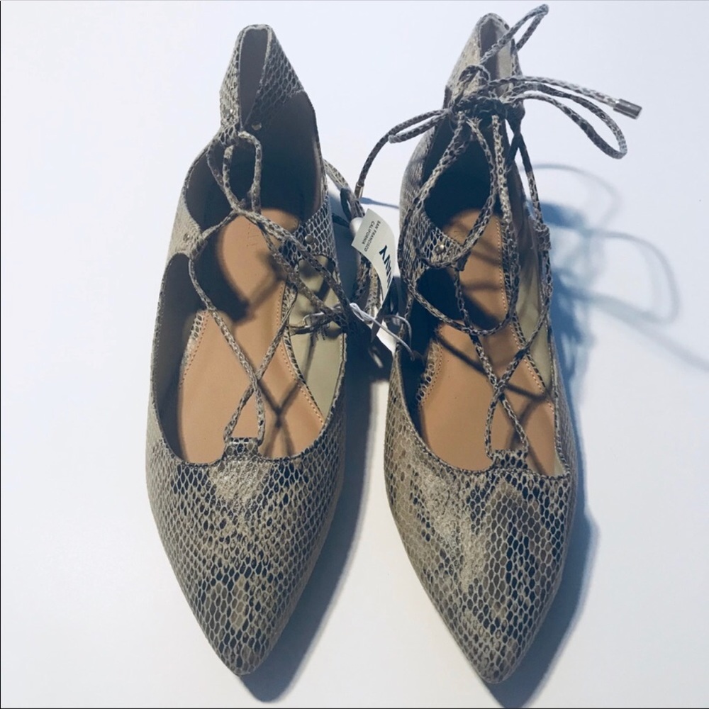 Faux Snakeskin Print Tie Up Ballet Flats -Old Navy